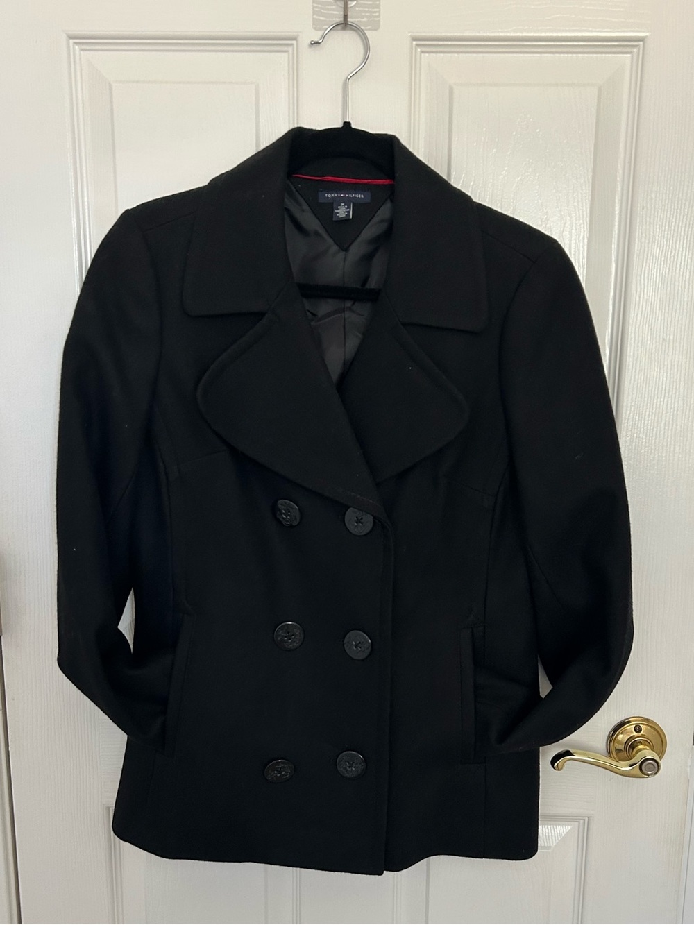 Tommy Hilfiger Women’s Black Wool Blend Peacoat Jacket Size Medium
